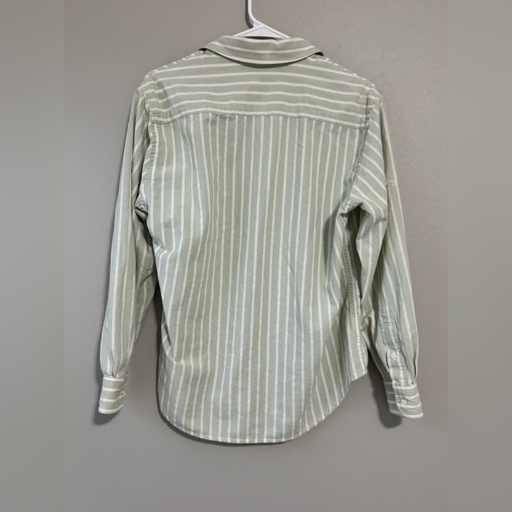 Vintage Jones New York Sport Green and white Striped Shirt size medium - Picture 4 of 6